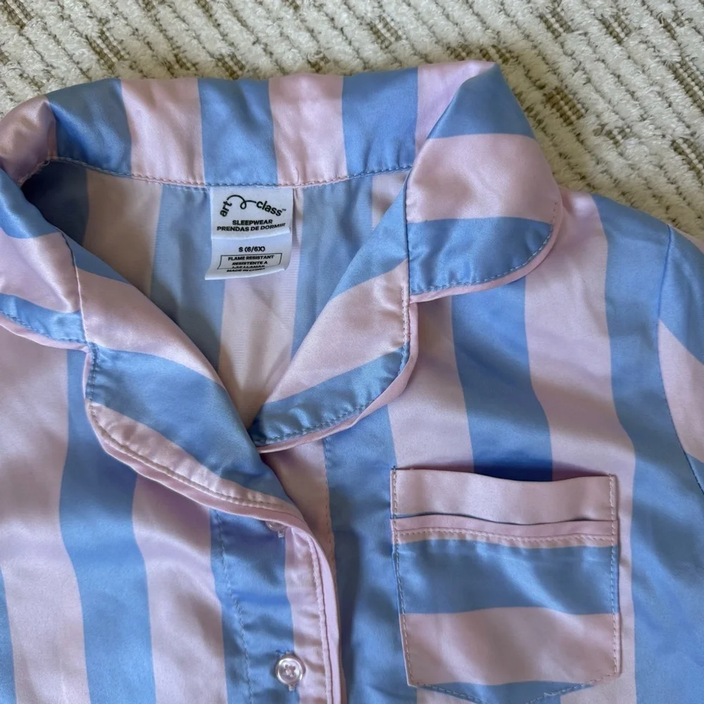 Art Class Kids Girls Pajama Set in Blue and Pink Stripes S (6/6x)